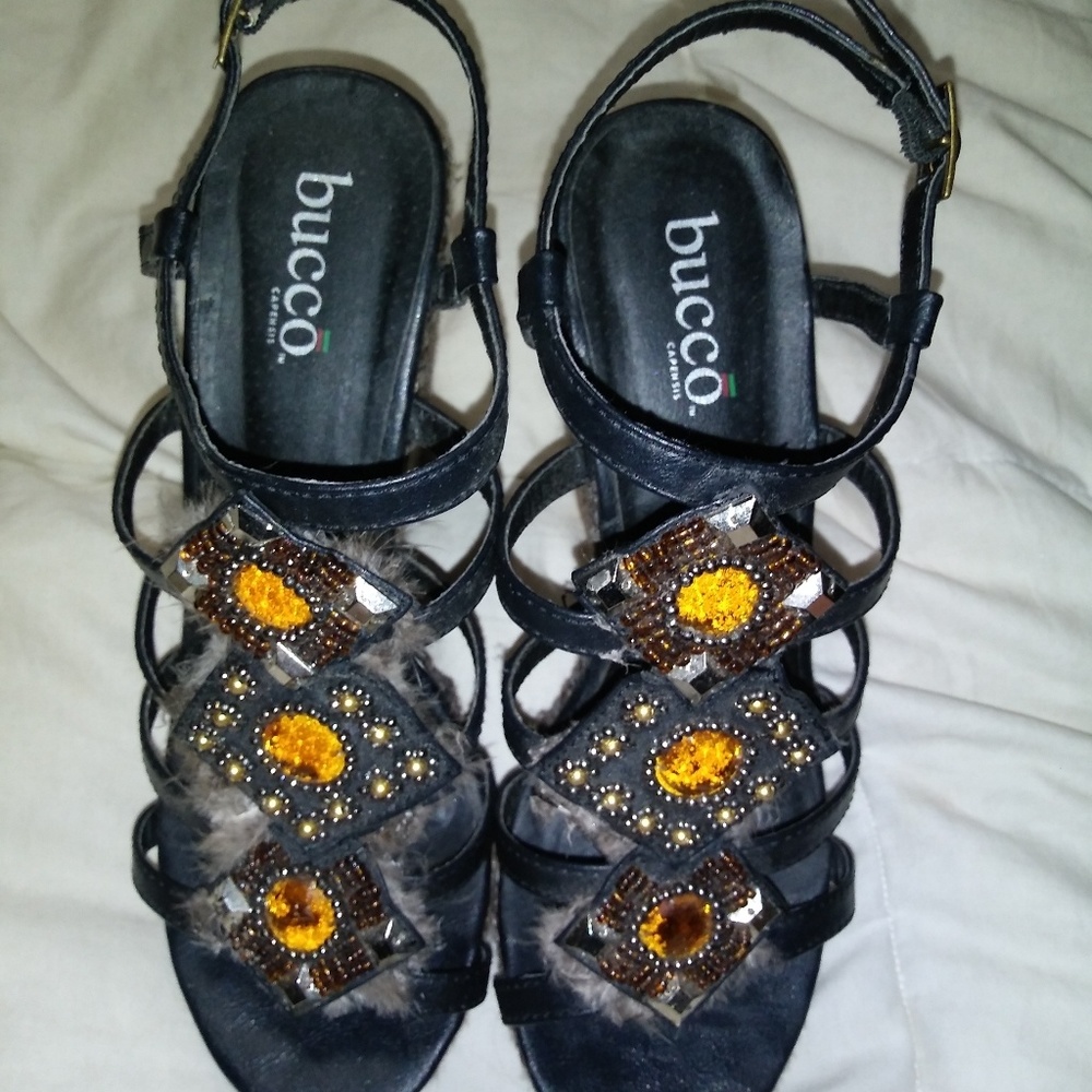 Wedge sandals.